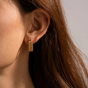 BOBBLE BAR | Tarnish Free |Stainless Steel | Gold Plated Hoop Bubble | Earrings