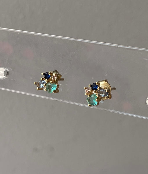 PACIFIC | S925 Sterling Silver | 18k Gold Plated I Cubic Zirconia | Blue Toned Stud | Earring