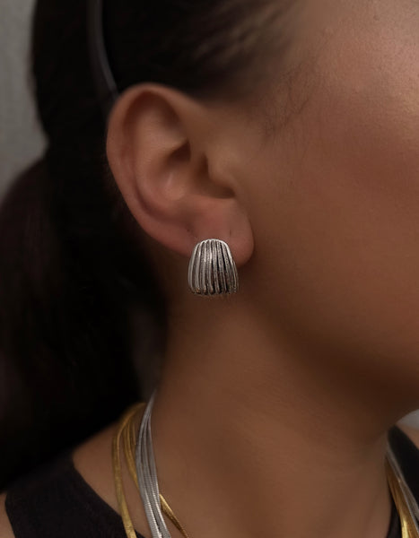 HOPEFUL | Tarnish Free | Ridged Shell Flat Stud | Gold/Silver | Earrings