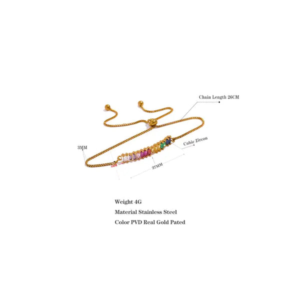 RAINBOW CRUSH | Tarnish Free | Multi Col Cubic Zirconia Baguette Jewel Bar | Necklace/Bracelet