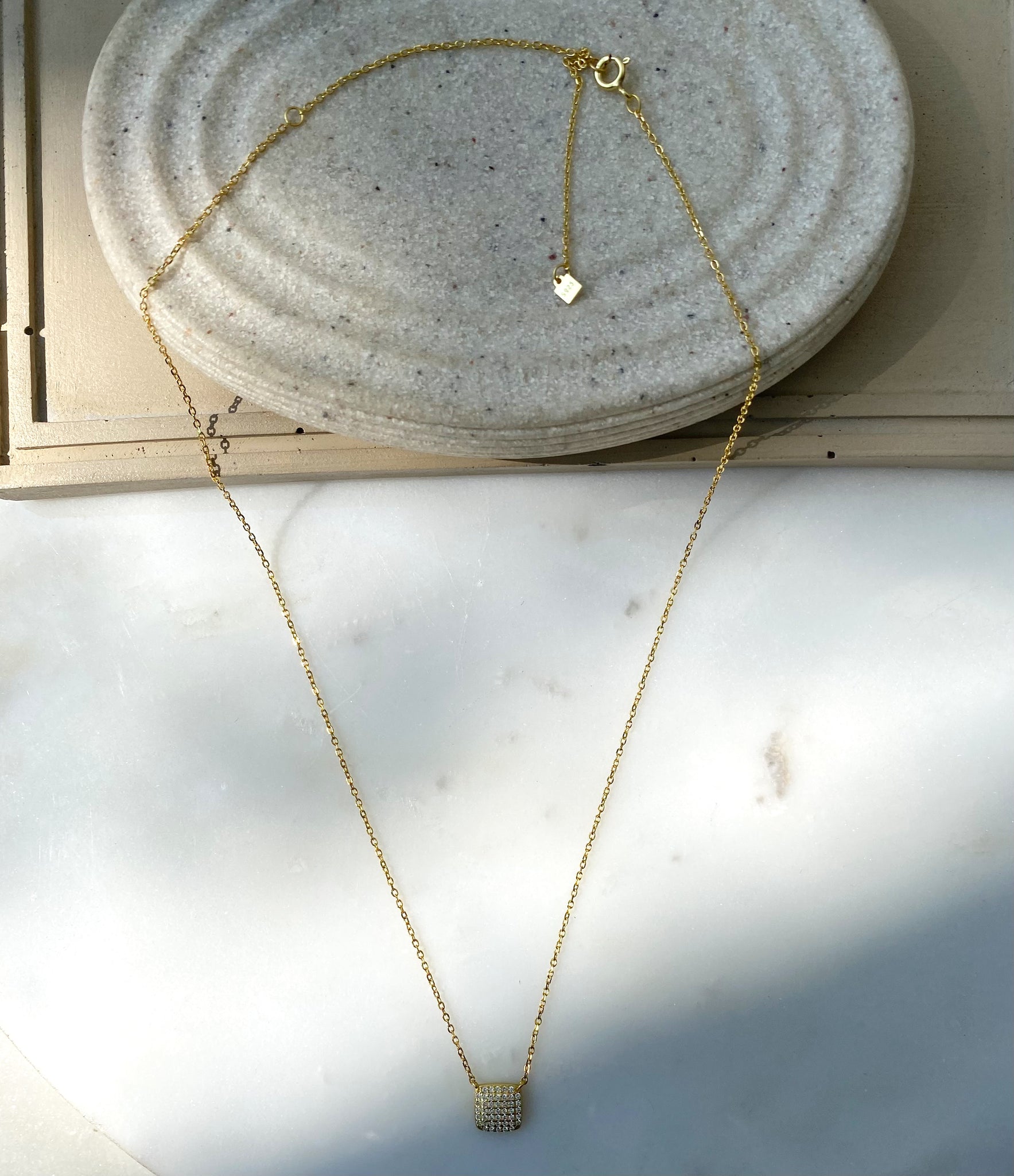 SINCLAIR | S925 Sterling Silver I 18ct Gold/Platinum Plated I Cubic Zirconia | Square Pendant Necklace