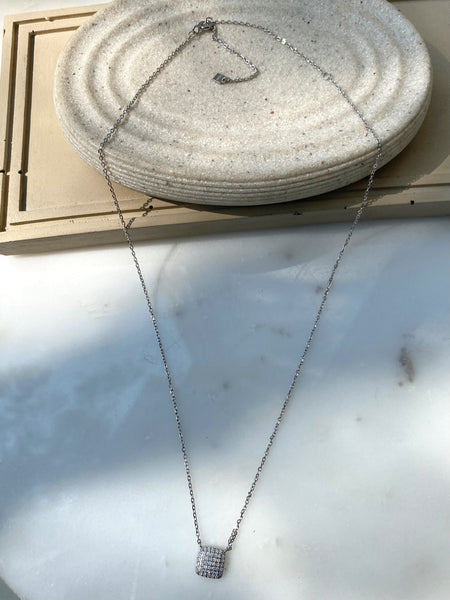 SINCLAIR | S925 Sterling Silver I 18ct Gold/Platinum Plated I Cubic Zirconia | Square Pendant Necklace