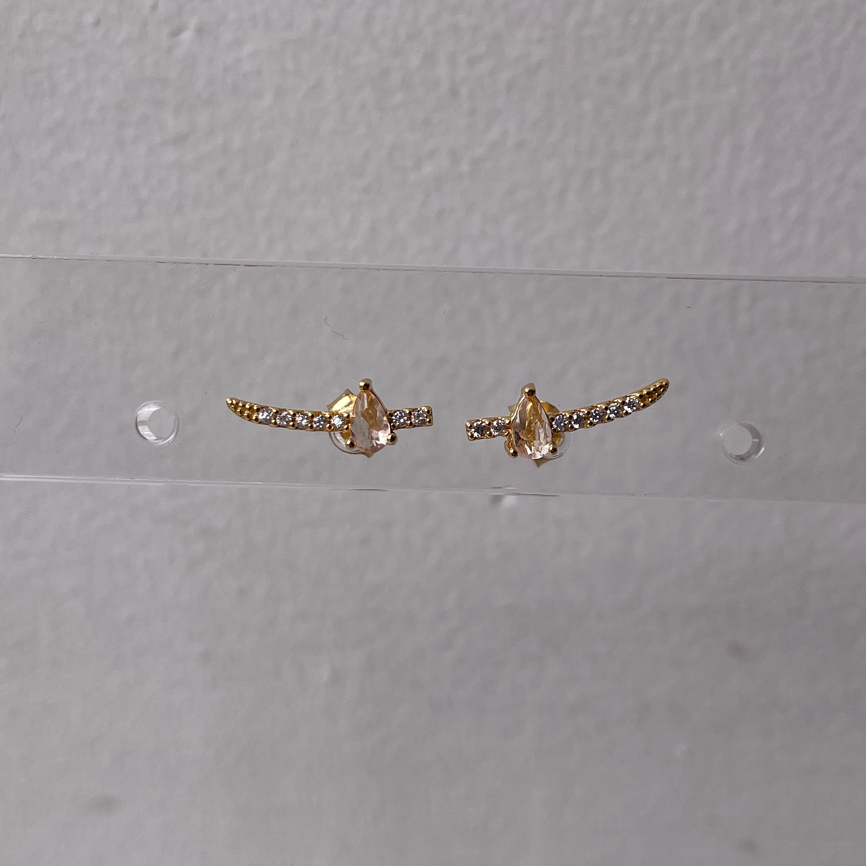 RENATA | S925 Sterling Silver | 18k Gold Plated I Nude Cubic Zirconia | Teardrop Linear Stud | Earring