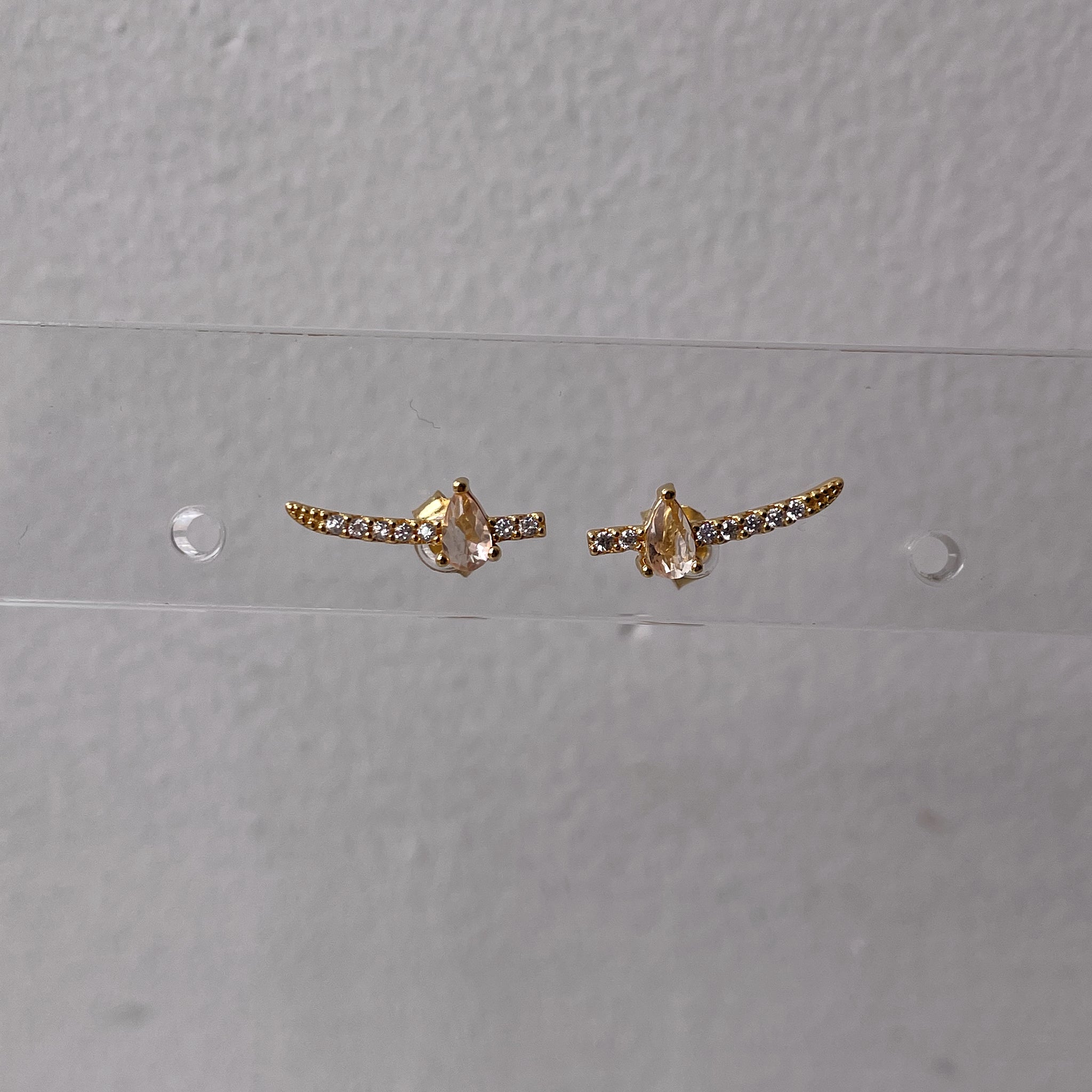 RENATA | S925 Sterling Silver | 18k Gold Plated I Nude Cubic Zirconia | Teardrop Linear Stud | Earring
