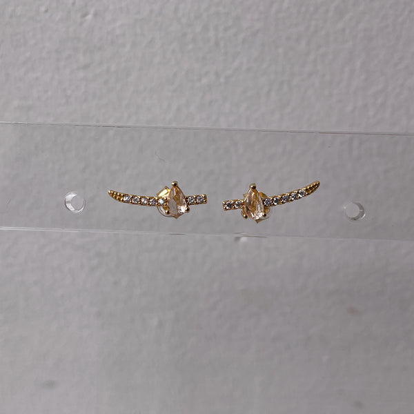 RENATA | S925 Sterling Silver | 18k Gold Plated I Nude Cubic Zirconia | Teardrop Linear Stud | Earring