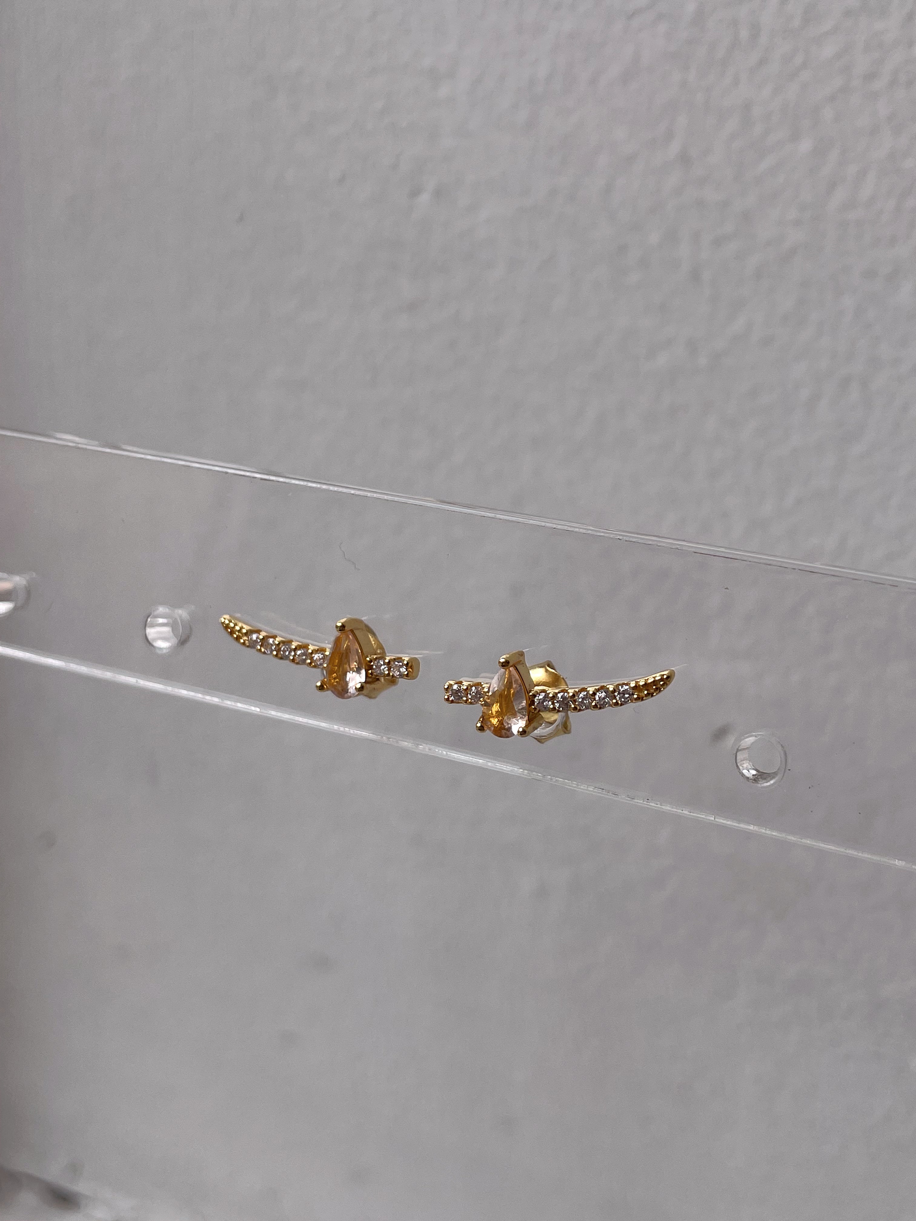 RENATA | S925 Sterling Silver | 18k Gold Plated I Nude Cubic Zirconia | Teardrop Linear Stud | Earring