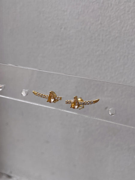 RENATA | S925 Sterling Silver | 18k Gold Plated I Nude Cubic Zirconia | Teardrop Linear Stud | Earring
