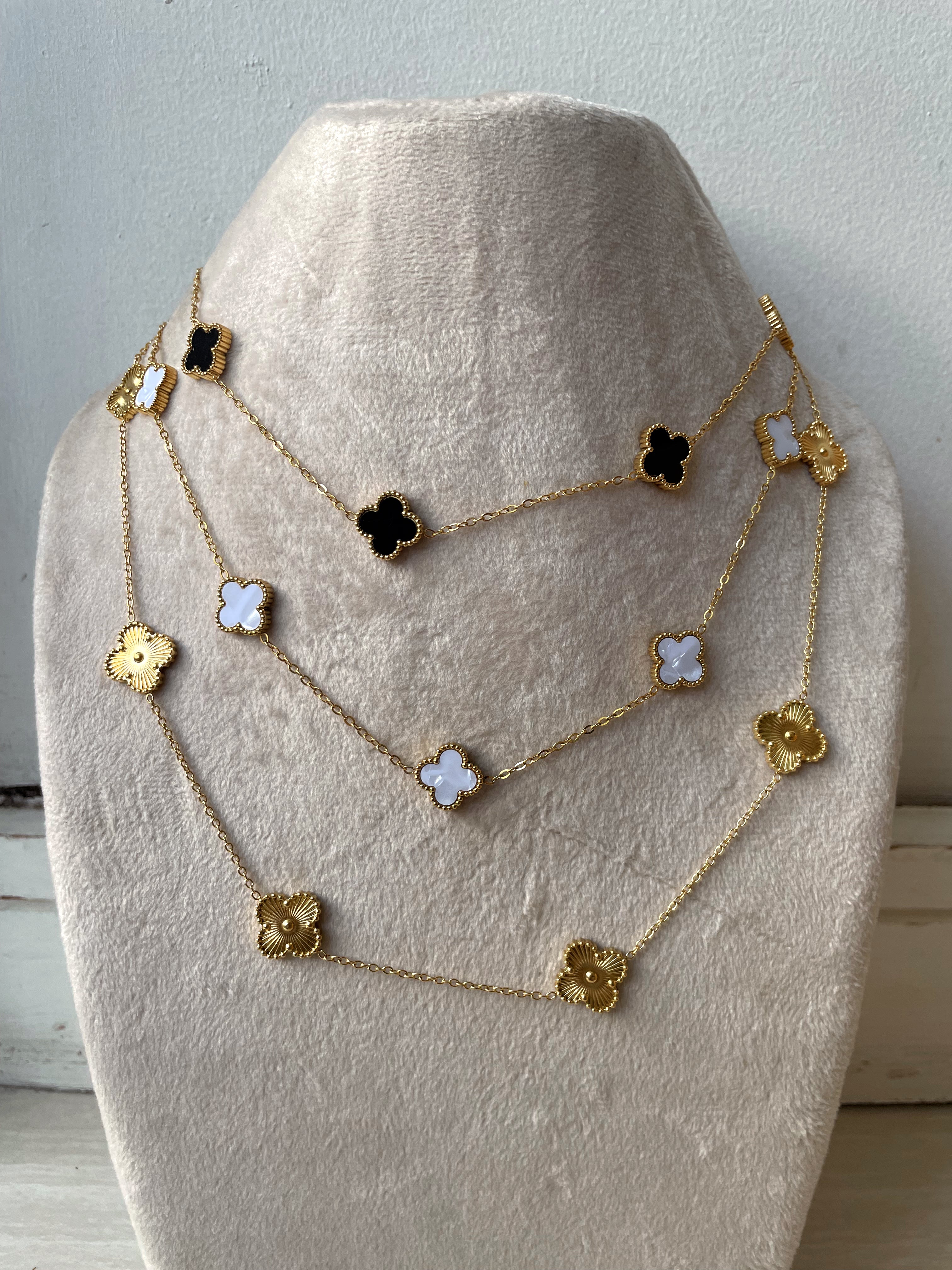 FLOWER MULTI NECKLACE | Tarnish Free | Gold Black/White Multi-Flower | Necklace