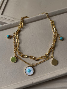 MONIQUE | Tarnish-Free | Stainless Steel | Gold Plated | Double Layer Evil Eye | Bracelet