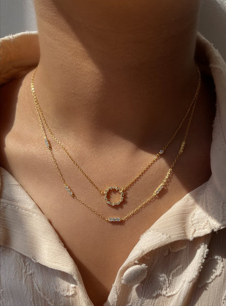 ASTRA I S925 Sterling Silver 18ct gold plated | Circular Cubic Zirconia Necklace