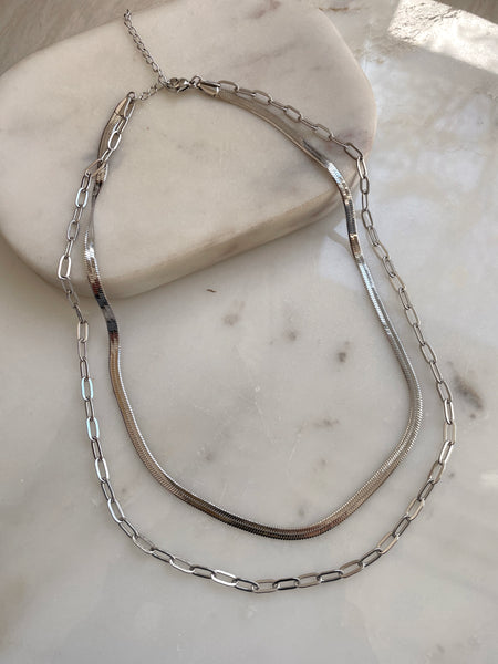 TEZZA I Tarnish-Free | Double Layer Paper Clip and Snake Chain | Necklace