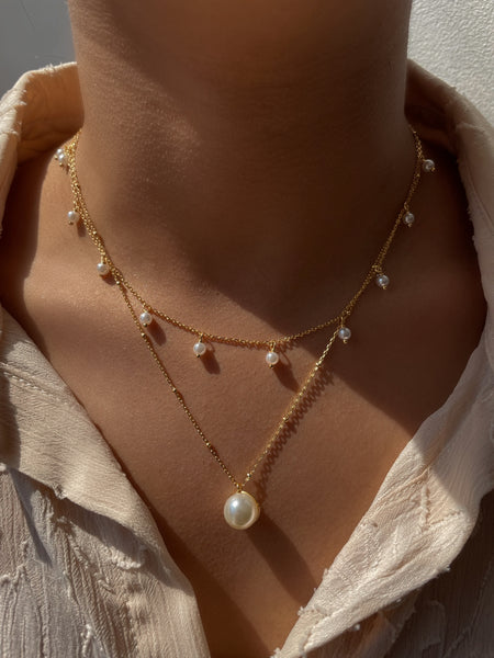 SAHAR | Tarnish Free | S925 Sterling Silver 18ct Gold Plated  | Pearl Charm Necklace