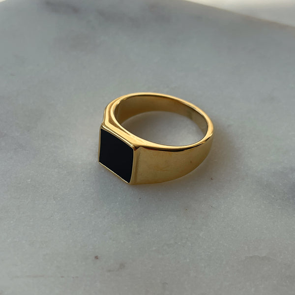 VERA | Tarnish Free | Gold and Black Chunky Signet | Ring