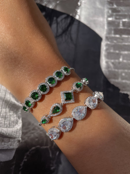 FAYRUZ | Circular Emerald-Clear | AAA Grade Cubic Zirconia | Adjustable Bracelet