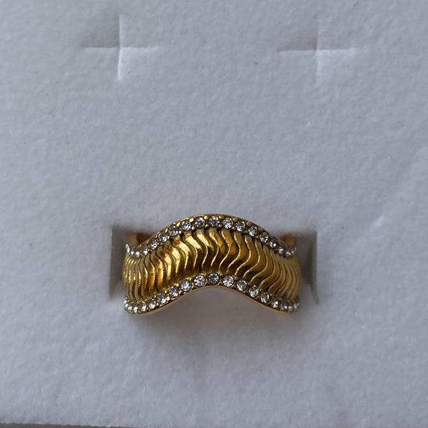 EIRA | Tarnish Free | Cubic Zirconia Encrusted Gold Wave | Ring