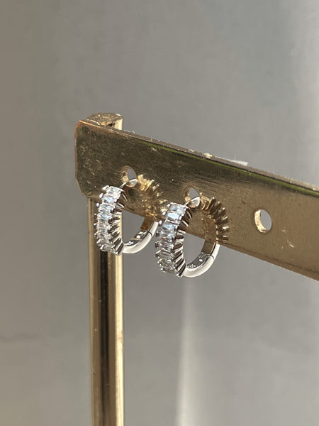 ANNIKA | Cubic Zirconia Baguette Huggies | S925 Sterling Silver 18ct Gold Plated | Earrings