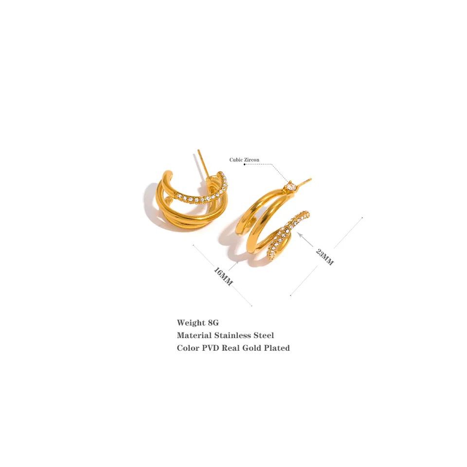 DELUXE | Tarnish Free | Gold Triple-Layer Encrusted | Earring