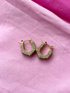 LOLA | Tarnish Free | Clear/Multi-Colour Gold Encrusted Hexagonal | Earring