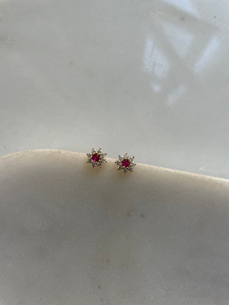 EMILIA | S925 Sterling Silver 18ct Gold Plated I Cubic Zirconia | Flower Stud Earring