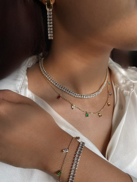Millionaire | Baguette Style Tennis Necklace/ Bracelet/ Earrings | Tarnish-Free