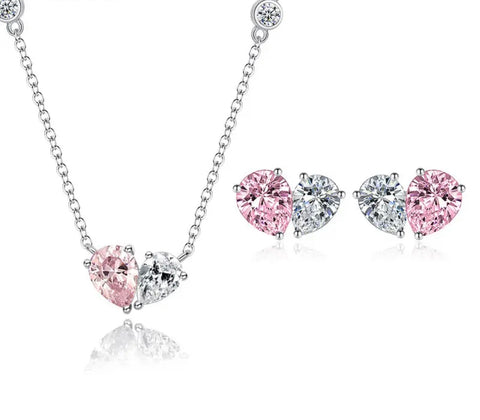 BROOKLYN | Pink and Clear Teardrop Luxury Necklace/Earrings | AAA Grade Cubic Zirconia