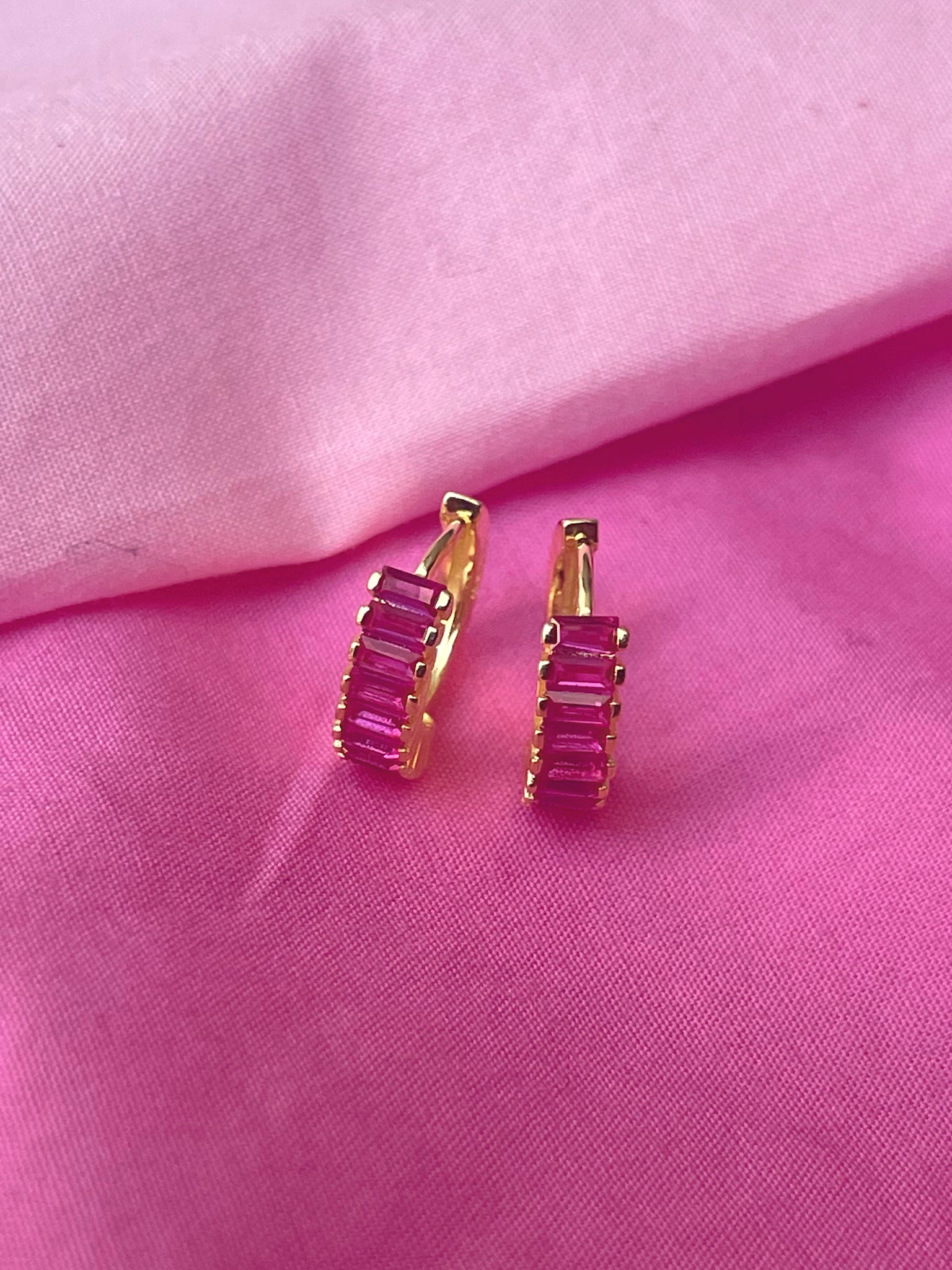 ANNIKA | Cubic Zirconia Baguette Huggies | S925 Sterling Silver 18ct Gold Plated | Earrings