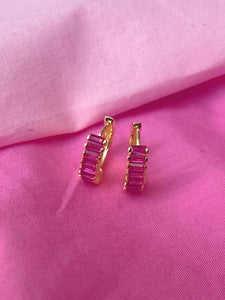ANNIKA | Cubic Zirconia Baguette Huggies | S925 Sterling Silver 18ct Gold Plated | Earrings
