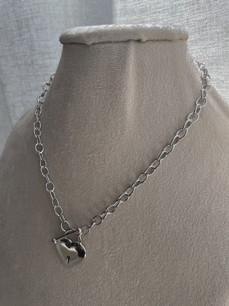 SANSA | Tarnish-Free | Gold/Silver Chunky Link Heart Lock Pendant | Toggle Necklace