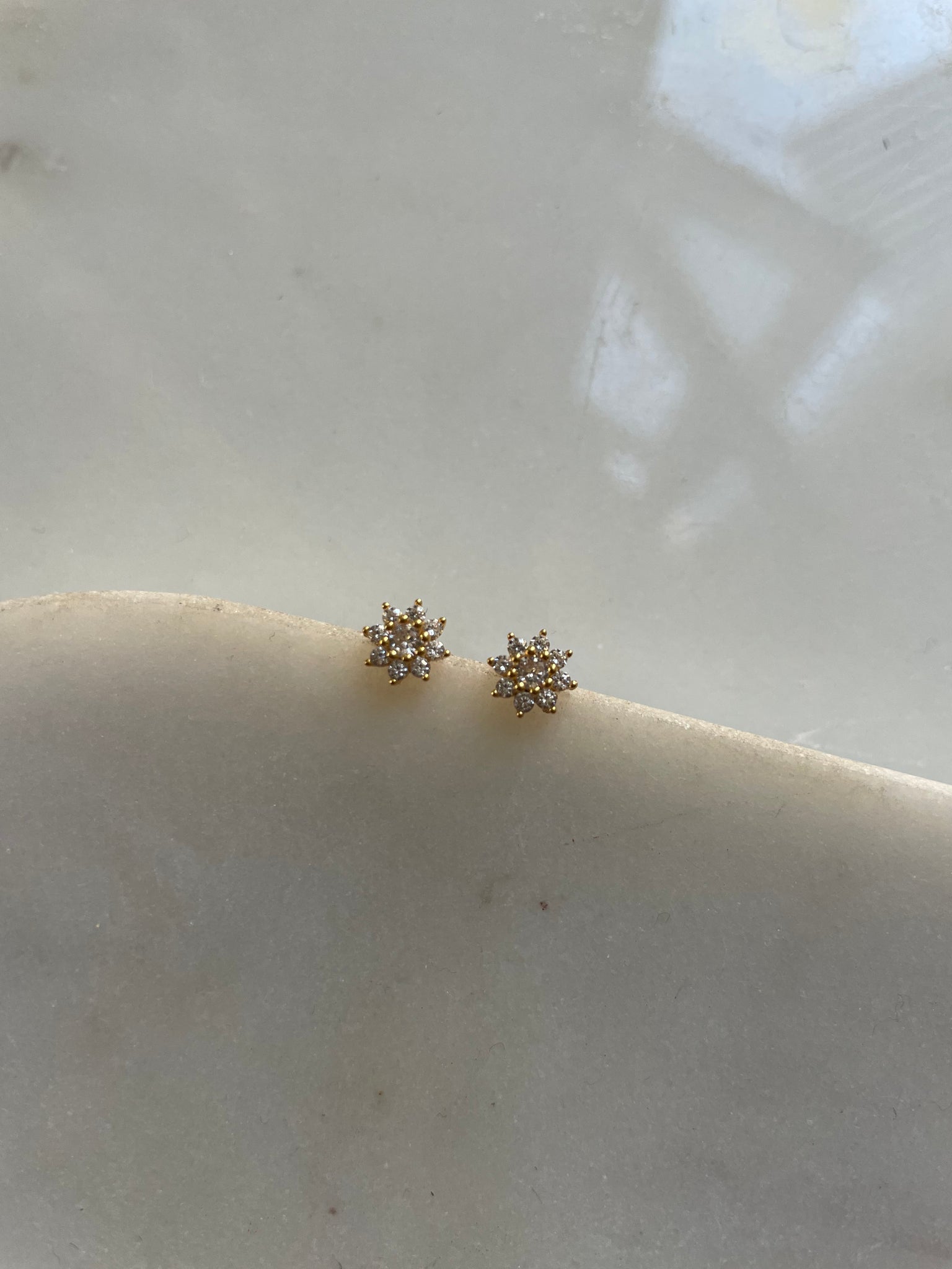 EMILIA | S925 Sterling Silver 18ct Gold Plated I Cubic Zirconia | Flower Stud Earring