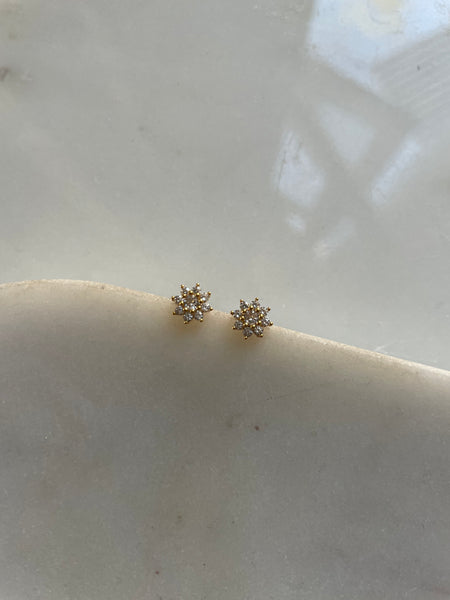 EMILIA | S925 Sterling Silver 18ct Gold Plated I Cubic Zirconia | Flower Stud Earring