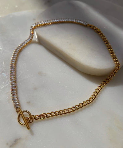 Raz D Cuban Style| bestselling Stainless steel 18k gold paper clip and crystal | necklace | bracelet