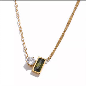 VIVIENNE | Tarnish-Free | Gold Cubic Zirconia Emerald Clear Mixed Link | Necklace
