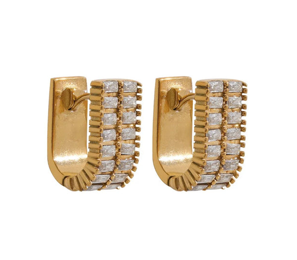 EXECUTIVE | Tarnish Free | Gold/Silver U-Shape Encrusted | Earring
