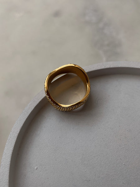 EIRA | Tarnish Free | Cubic Zirconia Encrusted Gold Wave | Ring