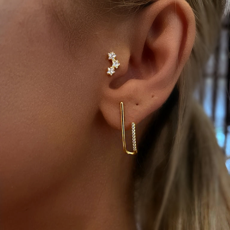 ADELAIDE | S925 Sterling Silver 18ct gold plated | Clear Cubic Zirconia | Linear Stud