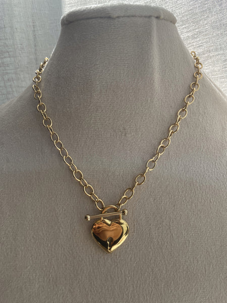 SANSA | Tarnish-Free | Gold/Silver Chunky Link Heart Lock Pendant | Toggle Necklace