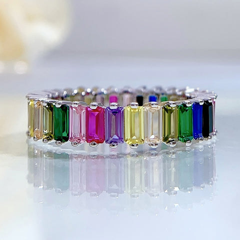 ARIES I Eternity Band I S925 Sterling Silver I Platinum Plated I Multi-Colored Cubic Zirconia | Ring