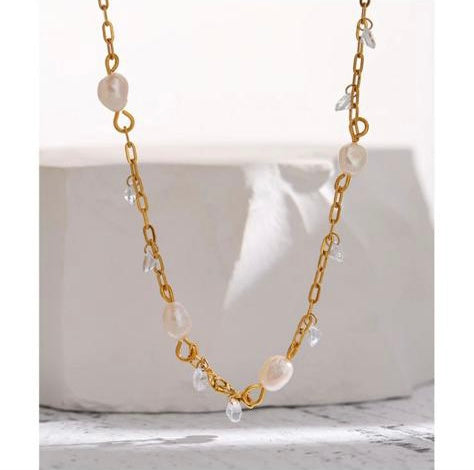 KASRA | Tarnish Free | Gold Pearl and Cubic Zirconia Charm | Necklace