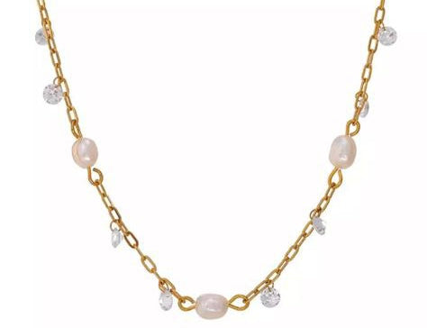 KASRA | Tarnish Free | Gold Pearl and Cubic Zirconia Charm | Necklace