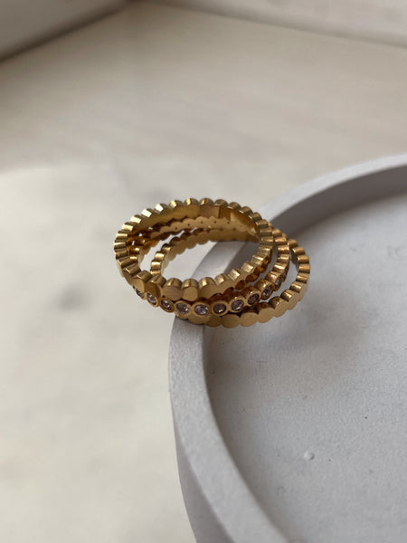ISA | Tarnish Free | Cubic Zirconia Encrusted Gold Set of 3 | Rings