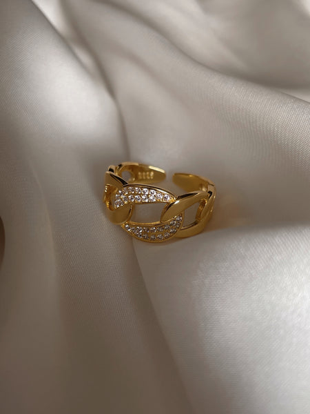 G-MONEY | Gold Link Cubic Zirconia Encrusted | Adjustable Ring