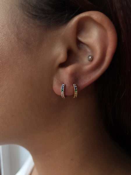 MULTICOLOR/BLACK HUGGIES | 7mm Huggies| S925 Sterling Silver I 18ct Gold Plated I Cubic Zirconia