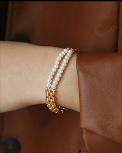 GEORGINA | Gold Woven Link and Freshwater Pearl | Bracelet
