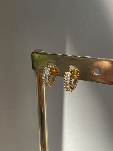 ANNIKA | Cubic Zirconia Baguette Huggies | S925 Sterling Silver 18ct Gold Plated | Earrings