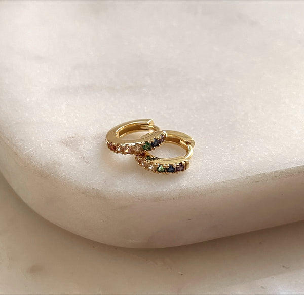 MULTICOLOR/BLACK HUGGIES | 7mm Huggies| S925 Sterling Silver I 18ct Gold Plated I Cubic Zirconia