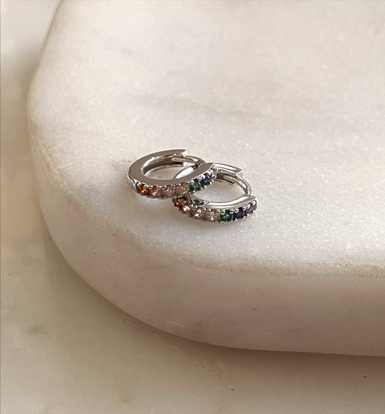 MULTICOLOR/BLACK HUGGIES | 7mm Huggies| S925 Sterling Silver I 18ct Gold Plated I Cubic Zirconia
