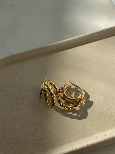 GLACIER | Tarnish Free | Gold Triple-Layer Twisted Hoops | Earring