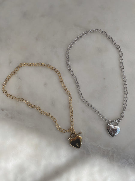 SANSA | Tarnish-Free | Gold/Silver Chunky Link Heart Lock Pendant | Toggle Necklace