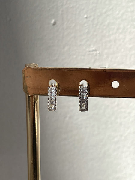 ANNIKA | Cubic Zirconia Baguette Huggies | S925 Sterling Silver 18ct Gold Plated | Earrings