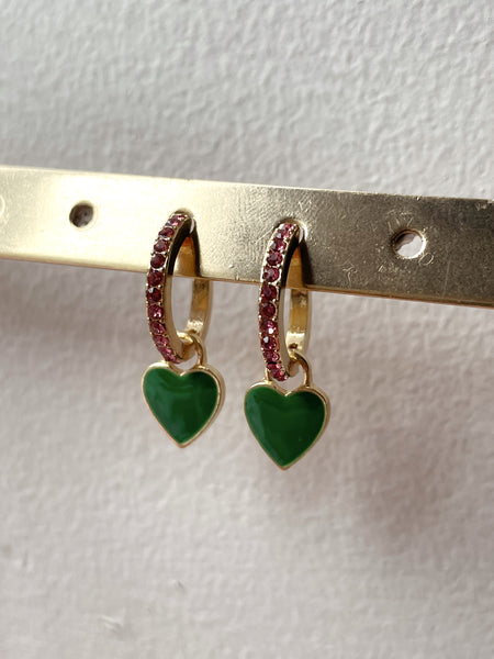 AQUA | Blue/Green/Pink Gold Encrusted Heart | Earring